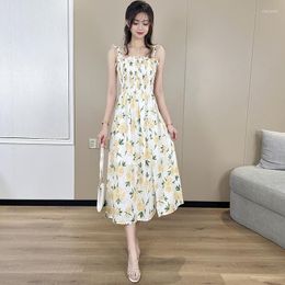 Casual Dresses MIUXIMAO 2023 Summer Women's Clothing Spaghetti Strap Sleeveless Slim Waist Printing Dress Fashion Elegant Bohemian Style