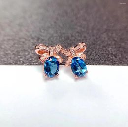 Stud Earrings Elegant 925 Silver Bow Tie For Daily Wear 5 7mm Natural London Blue Topaz Earring