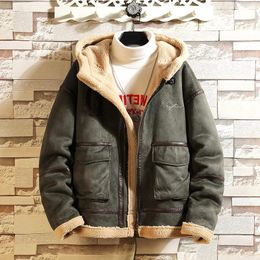 Men's Jackets Winter Thickened Warm Coat Cashmere Leather Jacket Outdoor Solid Hooded Multi pocket Cargo Overcoat Brand Clothing 231121