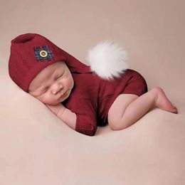 Caps Hats born Pography Props Outfit Baby Po Fur Ball Hat Jumpsuit Romper Christmas Pography Clothing 231120