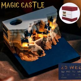 Christmas Decorations 3D Calendar 2024 Magic Castle Notepad Weekly with Light Creative Memo Pad DIY Decoration Gift for Kids Adult 231121