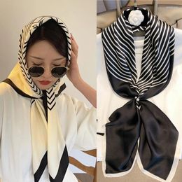 Scarves Women's Silk Scarf Designe Brand Elegant Stripe Print Shawl Wrap Muslim Hijab Neckerchief Beach Female Foulard BandanaScarves Ki