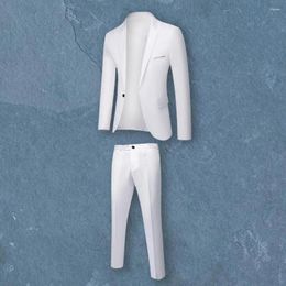 Men's Suits Stylish Jacket Trousers Male Pockets Spring Autumn Pure Colour Buttons Blazer Pants Skin-Touch