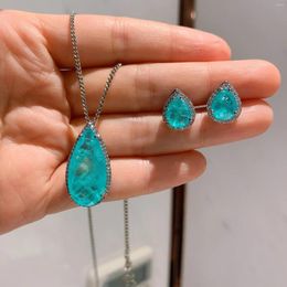 Necklace Earrings Set SoJewelry Imitation Paraiba Large Water Drop Pendant Jewellery Women's Gift Wholesale
