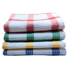 Cleaning Cloths 4pcs Red Blue Yellow Green Chequered Dishcloth Kitchen Swab Towel Table Cotton Dish 6036CM 230421