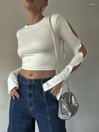 Women's T Shirts Tossy White Hollow Out Sexy T-shirt Crop Top For Women Patchwork Slim High Street Pullover Long Sleeve Bodycon Female Y2k