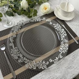 Charger Plates Clear Plastic Tray Round Dishes With Silver Patterns Acrylic Decorative Dining Plate For Table Setting 1017
