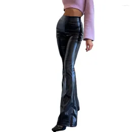 Women's Pants Stylish Chic Faux Leather Women Autumn Winter Sexy High Waist Long Flare Woman Black PU Trousers