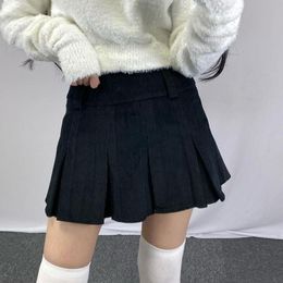 Skirts 2023 Women's Vintage Corduroy Pleated Young Girls Casual High Waist Slim Solid Mini Fall Winter A-Line