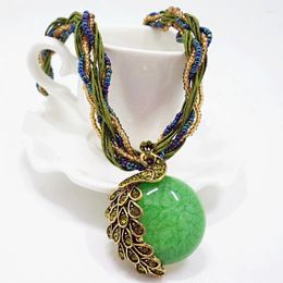 Pendant Necklaces Fashion Vintage Peacock Stone Necklace Bohemia Style Multilayer Beads Chain Retro Women Charm Jewelry