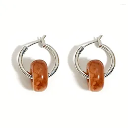 Hoop Earrings Chic Stainless Steel For Women Boho Natural Stone Dangle Y2K Amber Circle Pendant Drop Ear Ring Jewelry