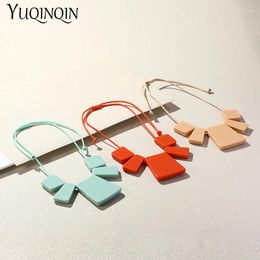 Pendant Necklaces 2023 Trendy Charm Colourful Rope Chain For Women Resin Square Necklace Girls Vintage Long Fashion Jewellery