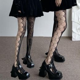 Women Socks Lace Hollow Out Rose Flower Stockings Sexy Gothic Mesh Fishnets Leggings Lolita Tights Pantyhose Lingerie Thigh High