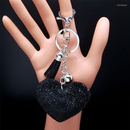 Keychains Black Heart Keychain Tassel Holders Metal Crystal Key Chains Keyring Charm Bag Car Pendant Gift Jewelry Llaveros Para Mujer