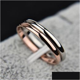 Band Rings Fashion Titanium Steel Rose Gold Ring Anti-Allergy Smooth Simple Wedding Couples Rings For Man Or Woman Gift Drop Dhgarden Ot7Vg