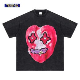 Men s T Shirts Men Hip Hop Washed T Shirt Streetwear Funny Heart Monster Print T Shirt Harajuku Short Sleeve Tops Cotton Casual Tshirt 230421