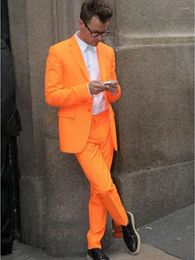 Men's Suits Customize Orange Men's Evening Dress Toast Handsome Groom Tuxedos Work Business Clothes (Jacket Pants Bow Tie) OK:055