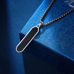 Pendant Necklaces Geometric For Men Boys Waterproof Black Stainless Steel Square Rectangle Bar Collar Gifts Him