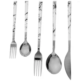 Dinnerware Sets 1 Set Stainless Steel Fork Spoon And With Marble Handle Dinner Flatware