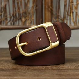 Belts 3.8CM Pure Cowhide High Quality Genuine Leather For Men Brand Strap Male Brass Buckle Jeans Cowboy Cintos Luxury Designer