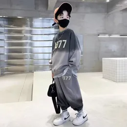 Clothing Sets Teen Boys' Causal Pullover O-neck Sweatshirts Loose Cuffed Pants Gradient Letter Printing 2023 Autumn Korean 3-12 Years Old