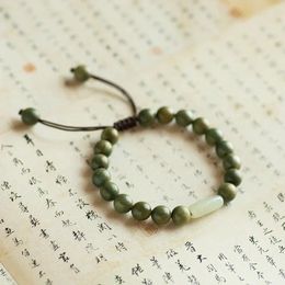 Strand Hand-woven Rope Green Sandalwood Buddha Beads Bracelet Natural Jade Wooden Bracelets Handmade Jewellery Mala Unisex