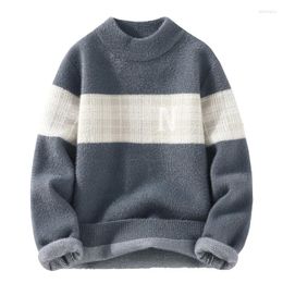Men's Sweaters #4341 Autumn Winter Sweater Men Spliced Colour Mohair And Pullovers Long Sleeve Slim Warm Round Neck Korean Style