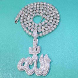 Iced Out FL Moissanit Diamant Custom 925 Sterling Silber 3D religiöser muslimischer Allah Charm Anhänger