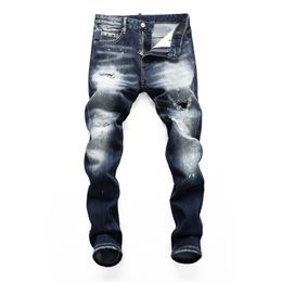 DSQ PHANTOM TURTLE Men's Jeans Mens Italian Designer Jeans Skinny Ripped Cool Guy Causal Hole Denim Fashion Brand Fit Jeans Men Washed Pants 65293