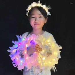 Party Decoration LED Feather Wreath Crown Headband Light-Up Angel Halo Luminous Headdress For Women Girls Wedding Christmas Glow