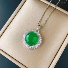 Necklace Earrings Set Jewelry Sparkling Fluorescent Round Green Chalcedony Temperament Female Birthday Gift 14