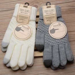 Five Fingers Gloves 1Pair Cashmere Knitted Winter Gloves Women's Cashmere Knitted Women Autumn Winter Warm Thick Gloves Touch Screen Skiing Gloves 231120