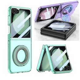 Magnetic Stand For Samsung Galaxy Z Flip 5 Case Diamond Ring Small Glass Film Protection Cover