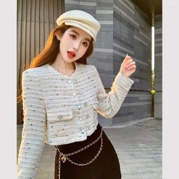 Women's Jackets Vintage Small Fragrance Sequins Short Casual Double Breasted Coats Temperament Korean Fashion Clothes