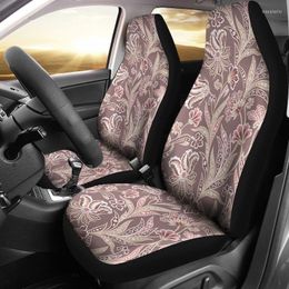 Car Seat Covers Grey Beige Brown Floral Flowers Pair 2 Front Protector Accessories