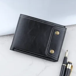 Wallets Double Buckle Men PU Leather Plain Horizontal Style Trifold Purse Ticket Clip Zipper Wallet ID & Card Holder