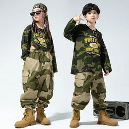 Stage Wear Kids Hip Hop Dance Clothes Long Sleeves Camouflage Suit Boys T Shirt Pants Girls Jazz Costume Cool Outfit BL11632