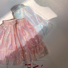 Skirts Summer Glamorous sparkly skirt girls Fashion Miniskirts Girl Princess Stars Glitter DanceGlitter Sequins 1 12years 230420