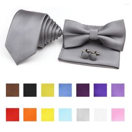 Bow Ties Solid Colour Tie Bowtie Handkerchief Set Classical Brooch Cufflink For Men's Business Wedding Party Suit Dress Accessories Gifts