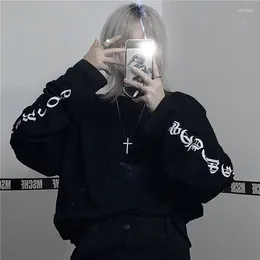 Women's T Shirts Y2k Oversized T-shirt Gothic Print Anime Harajuku Vintage Aesthetic Goth Top Shirt Long Sleeve Loose Tops Women Tees