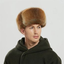 Men New Natural Colour Fur Hat Siberian Style Fur Hat Raccoon Full Ushanka Hat For Middle-aged Cotton Cap Lei Feng Hat