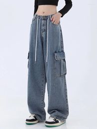 Women's Jeans 2023 Autumn Y2k Blue Vintage Cargo Streetwear Loose High Waisted Straight Wide Leg