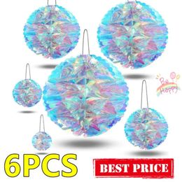 Christmas Decorations 6PCS Iridescent Honeycomb Ball Hanging Ornaments DIY Party Backdrop Wedding Birthday Xmas 231120