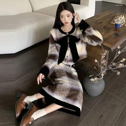 Two Piece Dress UNXX Elegant Plaid Women Woollen Suit Jacket Skirt Set Autumn And Winter Office Lady Coat Long / Short Two-piece