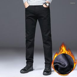 Men's Jeans 2023 Winter Thick Fleece For Cold Men Warm Slim Elasticity Skinny Black Fashion Casual Pants Trousers
