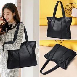 Evening Bags Soft Solid Color Genuine Leather Handbags Women Large Capacity First Layer Cowhide Tote Shoulder Black Big Shopping Bag