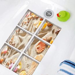 Bath Accessory Set Stickers Beach Pattern Square 3D Adhesive Anti Slip Tub Tattoos Decals Mat Waterproof Shower Sticker Bathtub Appliques