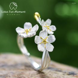 Cluster Rings Lotus Fun Moment Wedding Fresh Elegant Forget-me-not Flower Adjustable For Women Real 925 Sterling Silver Jewelry
