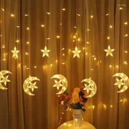 Party Dekoration EID Mubarak Stern Mond Lichterkette Indoor LED Vorhang Lampe Fenster Girlande Fee Für Zuhause Islamisch Muslim Ramadan