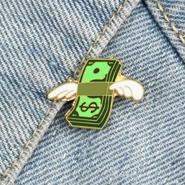 Pins Brooches Unique Flying Wings Money Brooch Creative A dozen dollars Lapel Pins Bag Denim Enamel Badge for Friends Gift Jewellery Accessories Z0421